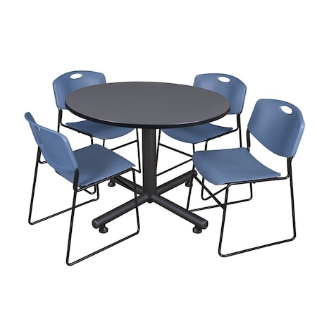Kobe Round Table & Chair Set, Wood, Metal, Polypropylene Top, Grey