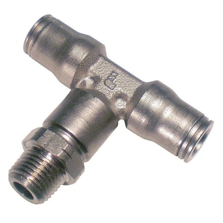 Push-Fit Tee Fitting, 5/16 in Tube Size, Brass, Silver