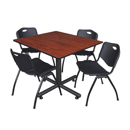 Kobe Square Table & Chair Set, Wood, Metal, Plastic Top, Cherry
