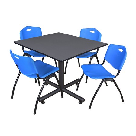 Kobe Square Table & Chair Set, Wood, Metal, Plastic Top, Grey