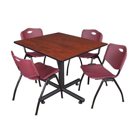Kobe Square Table & Chair Set, Wood, Metal, Plastic Top, Cherry
