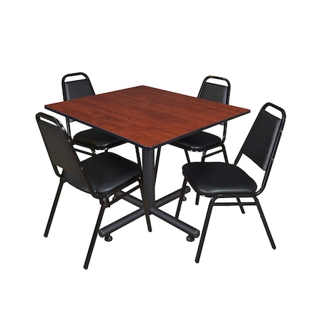 Kobe Square Table & Chair Set, Wood, Metal, Vinyl Top, Cherry