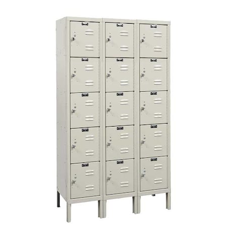 Box Locker, 36 in W, 12 in D, 66 in H, (3) Wide, (5) Tier, Tan