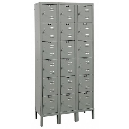 Box Locker, 36 in W, 12 in D, 78 in H, (3) Wide, (6) Tier, Dark Gray