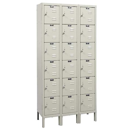 Box Locker, 36 in W, 12 in D, 78 in H, (3) Wide, (6) Tier, Tan