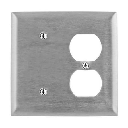 Duplex/Blank Wall Plates and Box Cover, Number of Gangs: 2 Stainless Steel, Brushed Finish, Silver