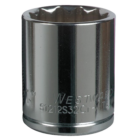 WESTWARD 3/4 in Drive, 1-1/8" SAE Socket, 12 Points,  Steel, Chrome, 1 1/8 in