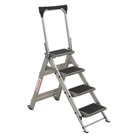 Folding Step, 4 Steps, 300 lb Load Capacity, 36 in Overall Height, Aluminum, Silver