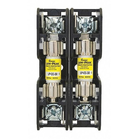Open Fuse Block, 0 to 30A Amp Range, 600V AC/DC Volt Rating, 2 Poles, Pressure Plate