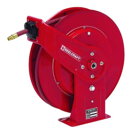 Spring Return Hose Reel, 1/2 in Hose Diameter, 50 ft Length, 2,000 psi Max. Pressure, Red