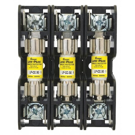 Open Fuse Block, 0 to 30A Amp Range, 600V AC/DC Volt Rating, 3 Poles, Box Lug