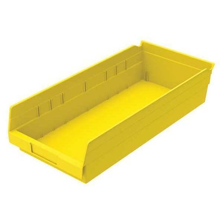 Shelf Storage Bin, Plastic, Yellow, 4 in H, 8 3/8 in W, 17 7/8 in L
