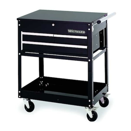 WESTWARD Tool Utility Cart, 3-Drawers, Gloss Black, Hinge, Keyed, 30" W x 20" D x 31" H