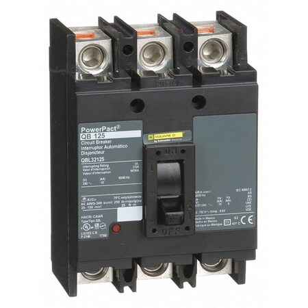 Molded Case Circuit Breaker, POWERPACT Q Series, 125A, 3 Pole, 240V AC, 10kA at 240V AC