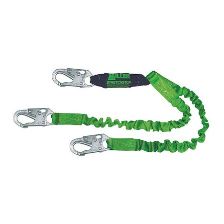 StretchStop Shock Absorbing Lanyard, 6 ft. Length, Snap Hook, Steel, 2 Leg(s)