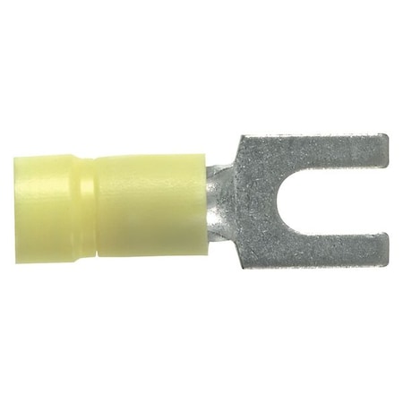Fork Terminal, #10 Stud Size, 10 AWG, 600 V, Vinyl Insulated, Yellow, Crimp Termination Only, 50 PK