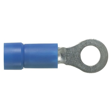 Ring Terminal, #8 Stud Size, 14 AWG, 600 V, Vinyl Insulated, Blue, Crimp Termination Only, 100 PK