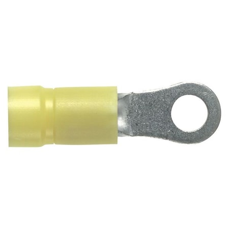 Ring Terminal, 1/4 in Stud Size, 10 AWG, 600 V, Vinyl Insulated, Yellow, Crimp Termination Only