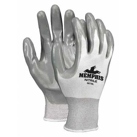Coated Gloves, Nitrile, Flat, 3/4 Dip, 4 Abrasion Level, White/Gray, S 12 PK