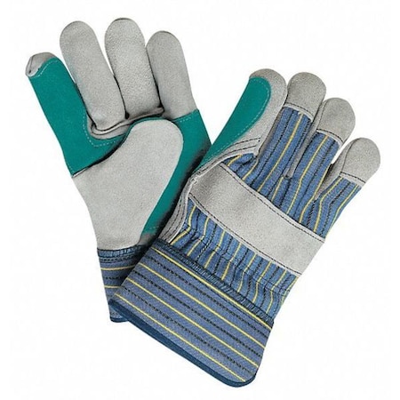 Leather Gloves, Cowhide, Safety Cuff, Wing Thumb, Full Finger, Gray, L, 12 PK