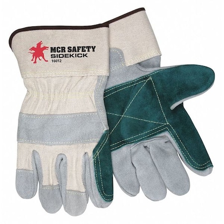 Leather Cut-Resistant Gloves, Cowhide, Safety Cuff, Wing Thumb, Full Finger, Gray, L, 12 PK