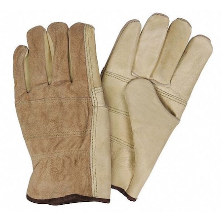 Leather Drivers Gloves, Slip-On, Keystone Thumb, Beige (Palm), Brown/Gray (Back), XL 12 PK