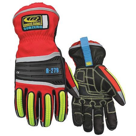 H-Vis Extreme Condition Gloves, leather Palm, Thinsulate Lining, Black/High-Visibility Yellow/Red