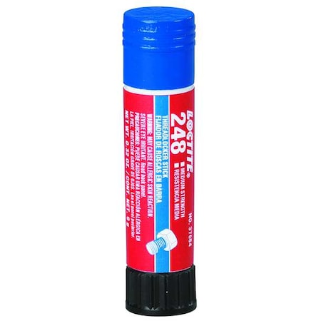 Threadlocker, LOCTITE 248, Blue, Medium Strength, Solid, 0.32 oz Stick