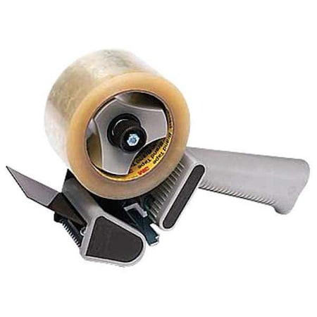 Tape Dispenser, 2 in Max. Tape Width. 5 1/6 in Tape Core Dia, Pistol, Plastic, Gray, Tan