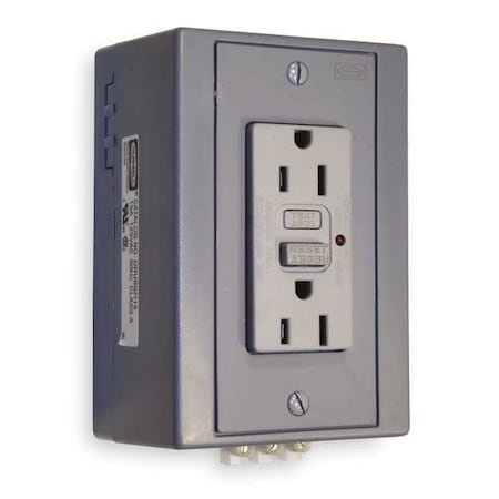 GFCI Receptacle, 15A, 125VAC, 5-15R, Gray