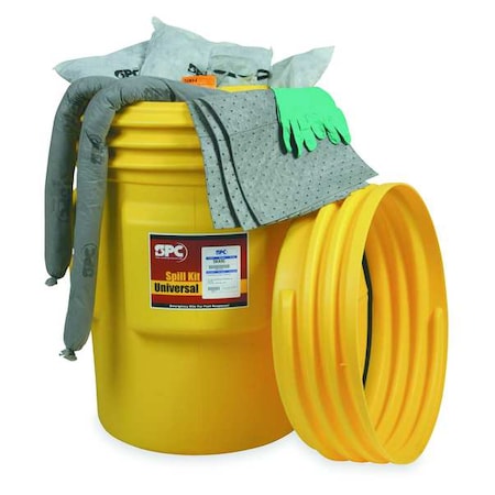 Spill Kit, 82 gal Volume Absorbed per Kit, 95 gal Capacity, Drum, Yellow