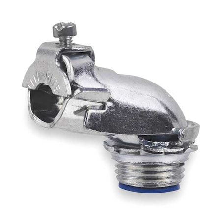 Flexible AC/MC Grounding Connector, 3/8 in, Threaded, Steel, Electro Zinc Plated, Silver