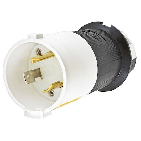 Locking Plug, L5-30P, 30 A, 125V AC, Single Phase, 2 Pole, Screw Terminals, Black, White