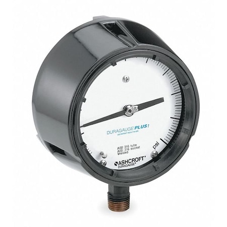 Process Compound Gauge, 30 to 0 to 60 psi, 4 1/2 in Dial, 1/2 in NPT, Bottom Location