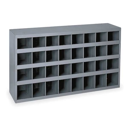 Pigeonhole Bin Unit, 33.75 in W x 12 in D x 19.25 in H, 32 Compartments, Gray, Steel