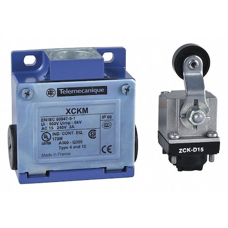 Limit Switch, Roller Lever, Rotary, 1NC/1NO, 10A at 240V AC, Actuator Location: Side