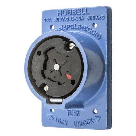 Locking Receptacle, Non-NEMA, 20/30 A, 250/600V AC, Single Phase, 4 Pole, Flush Mount, Blue