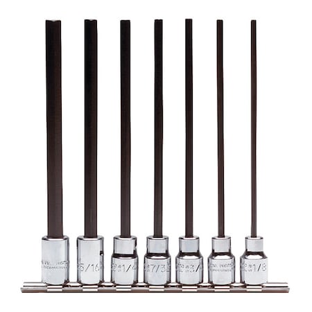 3/8" Drive Extra Long Hex Bit Set, SAE, 7 pcs