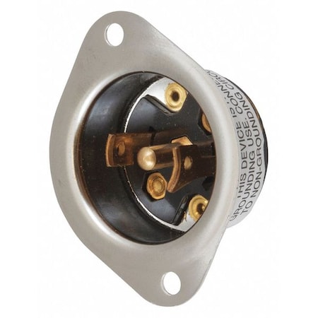 Midget Flanged Locking Inlet, 15 A, 125/250V AC, Single Phase, 3 Pole, Screw Terminals, Black