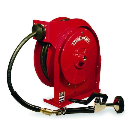 Spring Return Hose Reel, 3/8 in Hose Diameter, 35 ft Length, 250 psi Max. Pressure, Brass, Red