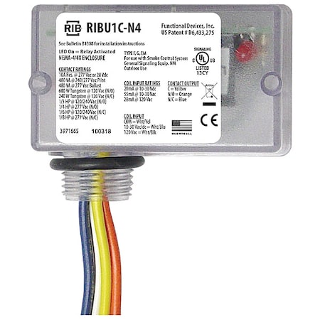 Enclosed Pre-Wired Relay,10A at 277VAC,SPDT
