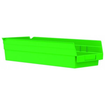 Shelf Storage Bin, 6-5/8 in W x 17-7/8 in L x 4 in H, 20 lb Load Capacity, Green, Plastic