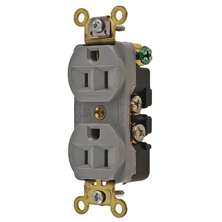 Straight Blade Receptacle, 5-15R, 15 A, 125V AC, 2 Pole, 3 Wire, Flush Mount, Grounded