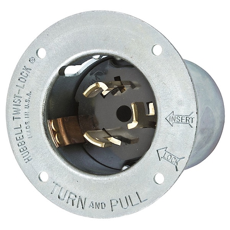 Flanged Locking Inlet, Non-NEMA, 50 A, 250V AC, Three Phase, 3 Pole, Flush Mount, Screw Terminals