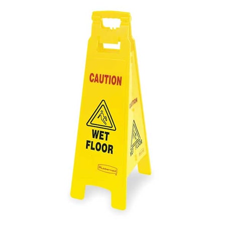 Floor Safety Sign, Caution Wet Floor,Eng, 37 in H, 12 in W, HDPE, Triangle, English, FG611477YEL