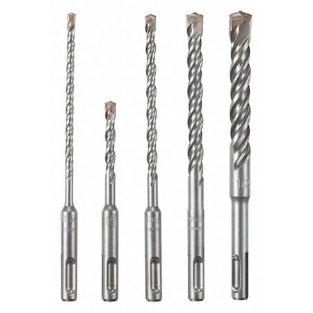 4-Cutter Hammer Drill Bit Set 3/16", 1/4", 1/4", 3/8", 1/2" x 6" SDS Plus