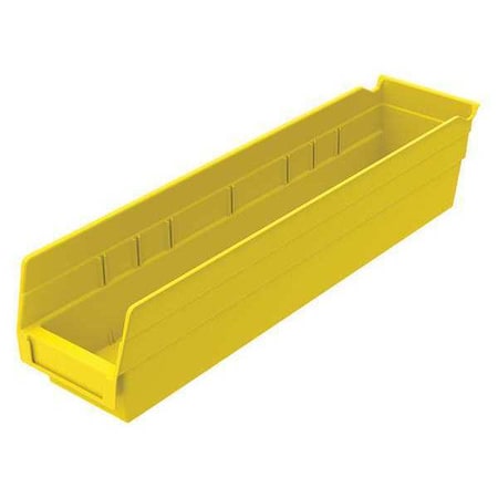 Shelf Storage Bin, Plastic, Yellow, 4 in H, 4 1/8 in W, 17 7/8 in L
