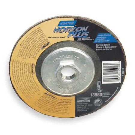Depressed Center Cut-Off Wheel, Type 27, 4 1/2 in Dia, 0.125 in Thick, 5/8"-11 Arbor Hole Size