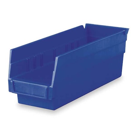 Shelf Storage Bin, Plastic, 4 1/8 in W x 4 in H x 11 5/8 in L, Blue