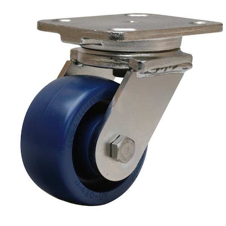 Plate Caster,Swivel,Poly,4 in.,750 lb.,Blu